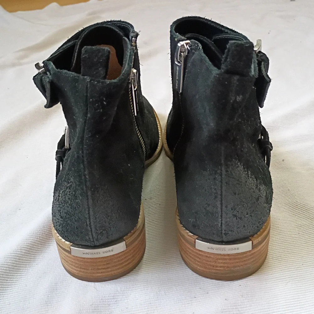 Michael Kors Black Suede Ankle Boots With Monk Flap Detail